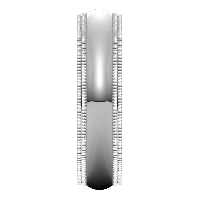 10K White Gold 5 mm double milgrain half round comfort fit Wedding Band