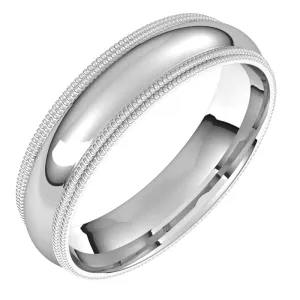 10K White Gold 5 mm double milgrain half round comfort fit Wedding Band