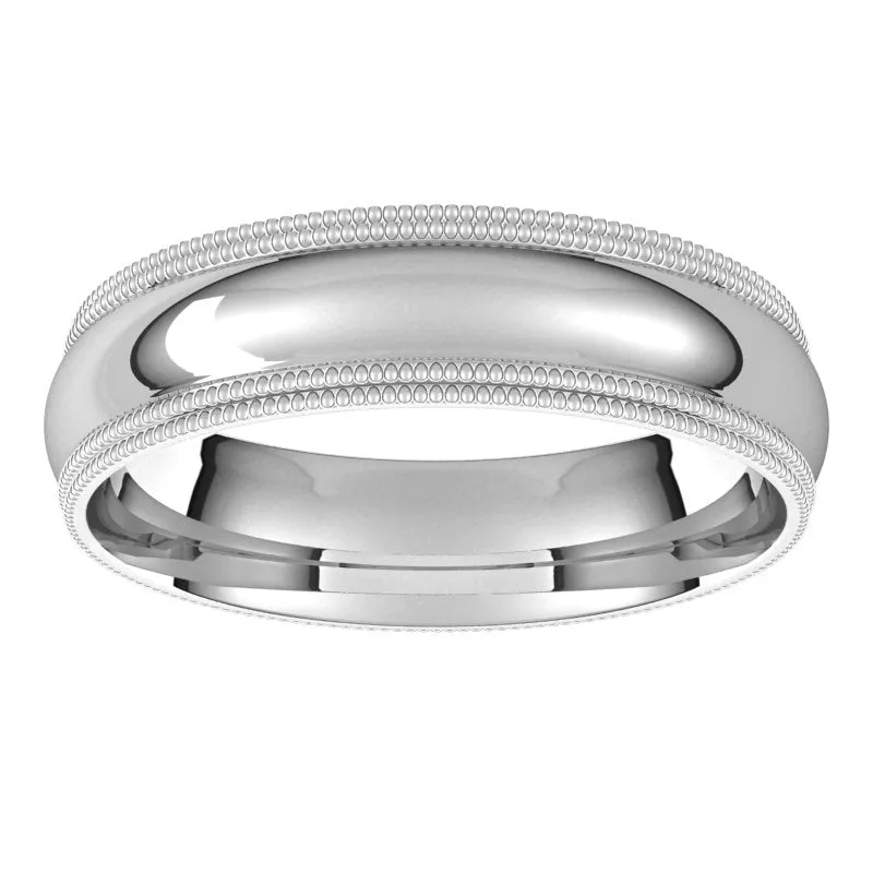 10K White Gold 5 mm double milgrain half round comfort fit Wedding Band