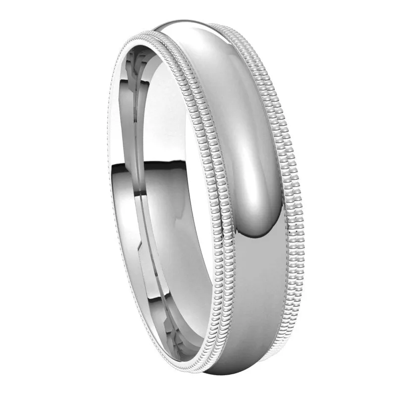 10K White Gold 5 mm double milgrain half round comfort fit Wedding Band