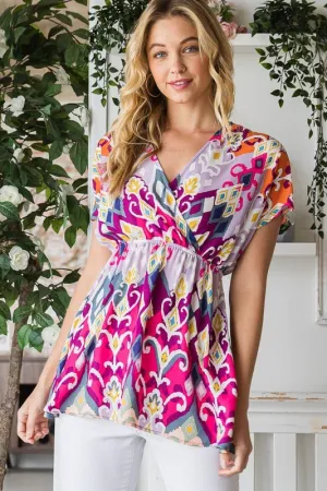 A Brighter Future Abstract Print Blouse in Fuchsia Multi