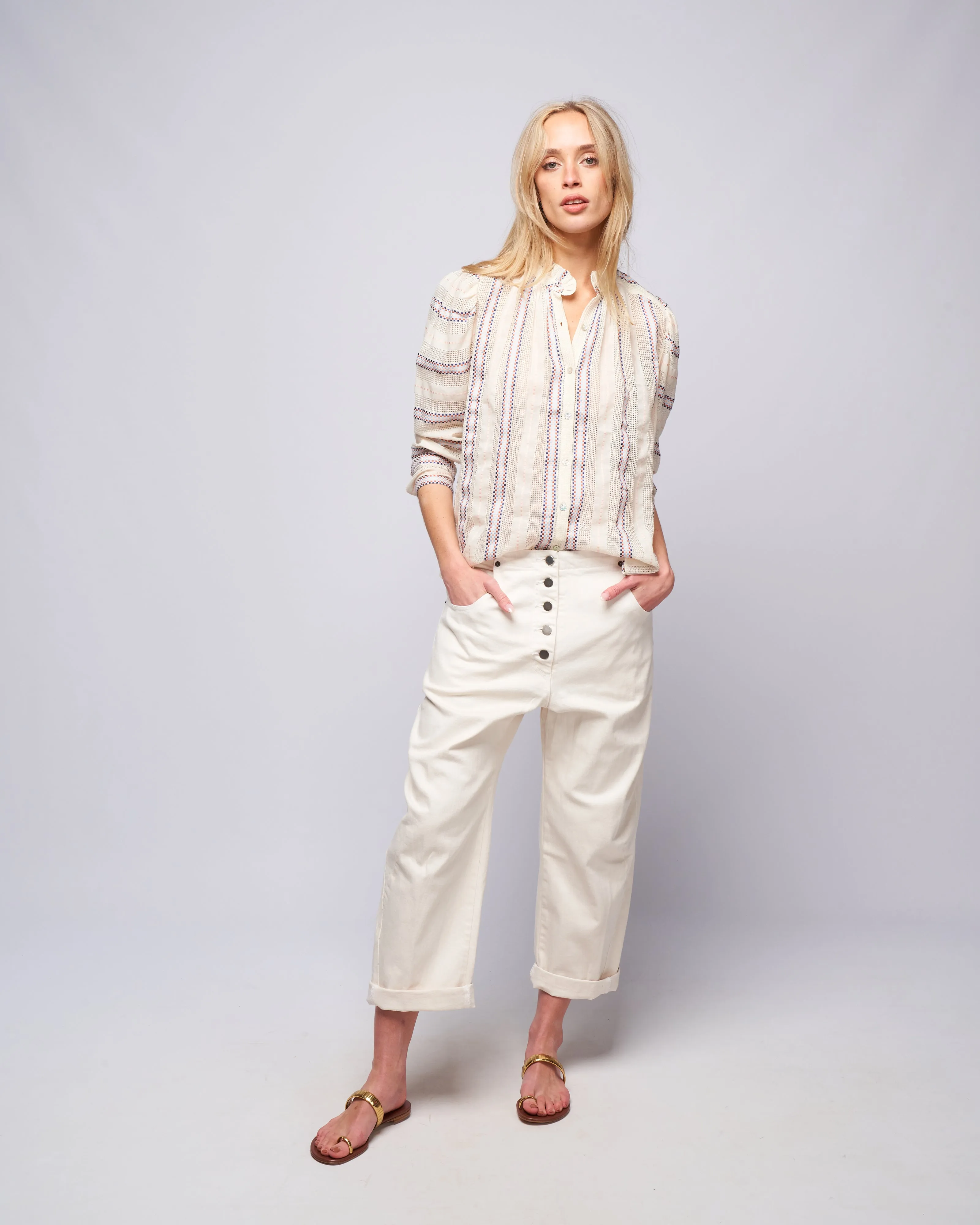 annabel basket weave shirt - white alabaster