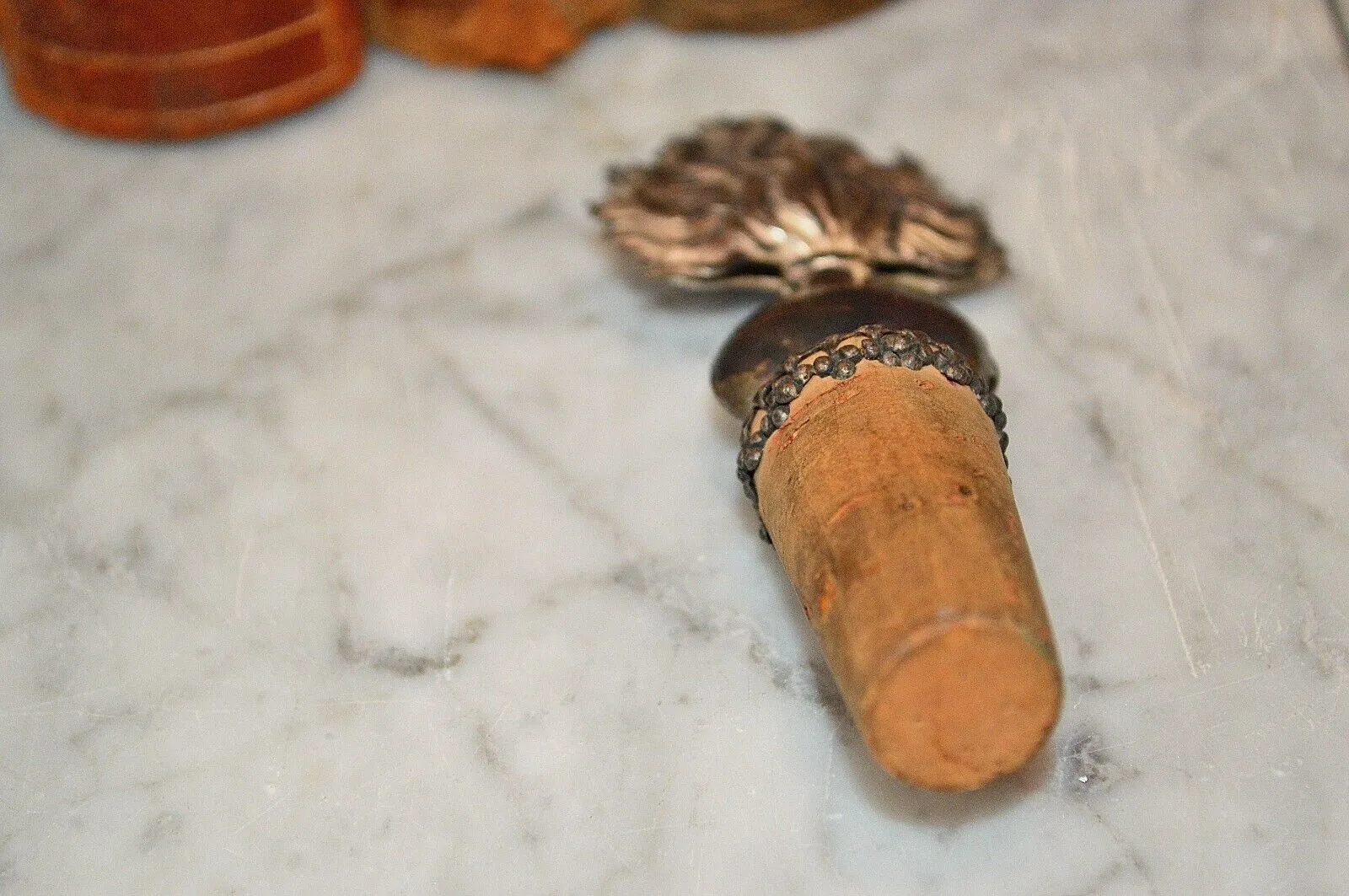 Antique English Silver Plated Flaming Grenade Bottle Cork Stopper