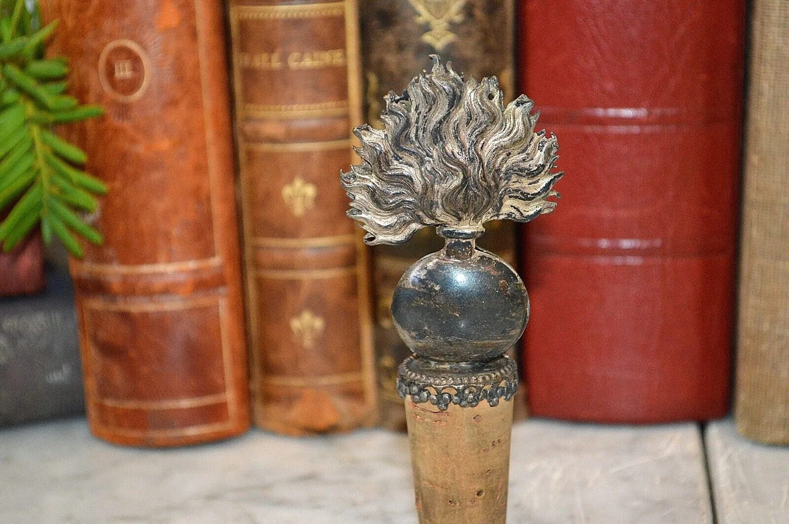 Antique English Silver Plated Flaming Grenade Bottle Cork Stopper