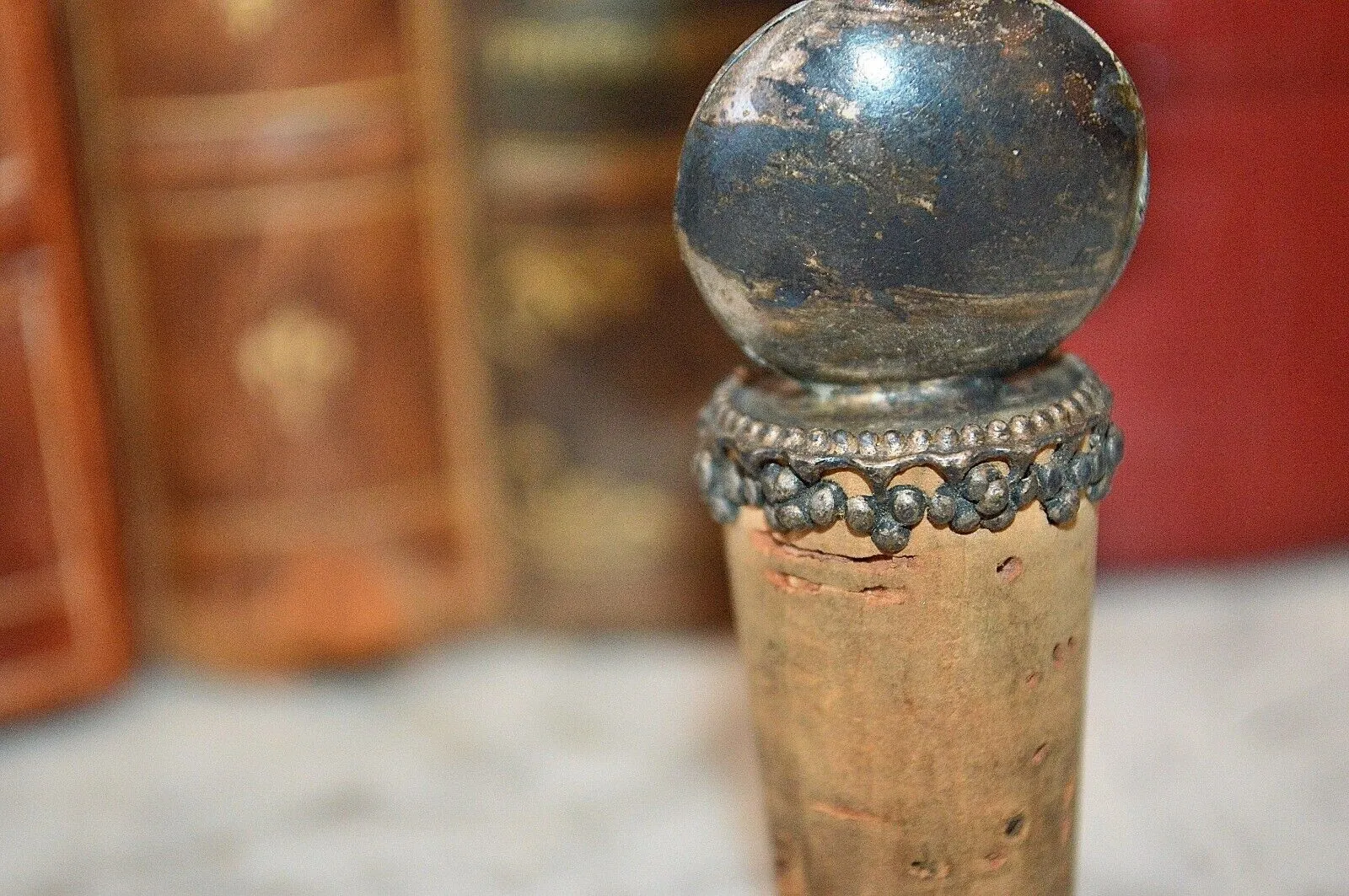Antique English Silver Plated Flaming Grenade Bottle Cork Stopper