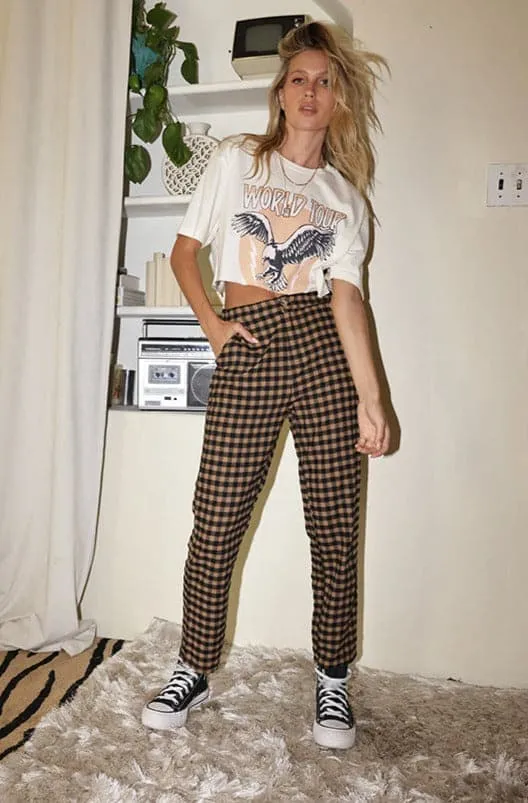 Bishop Tan Checkered Cropped Trousers