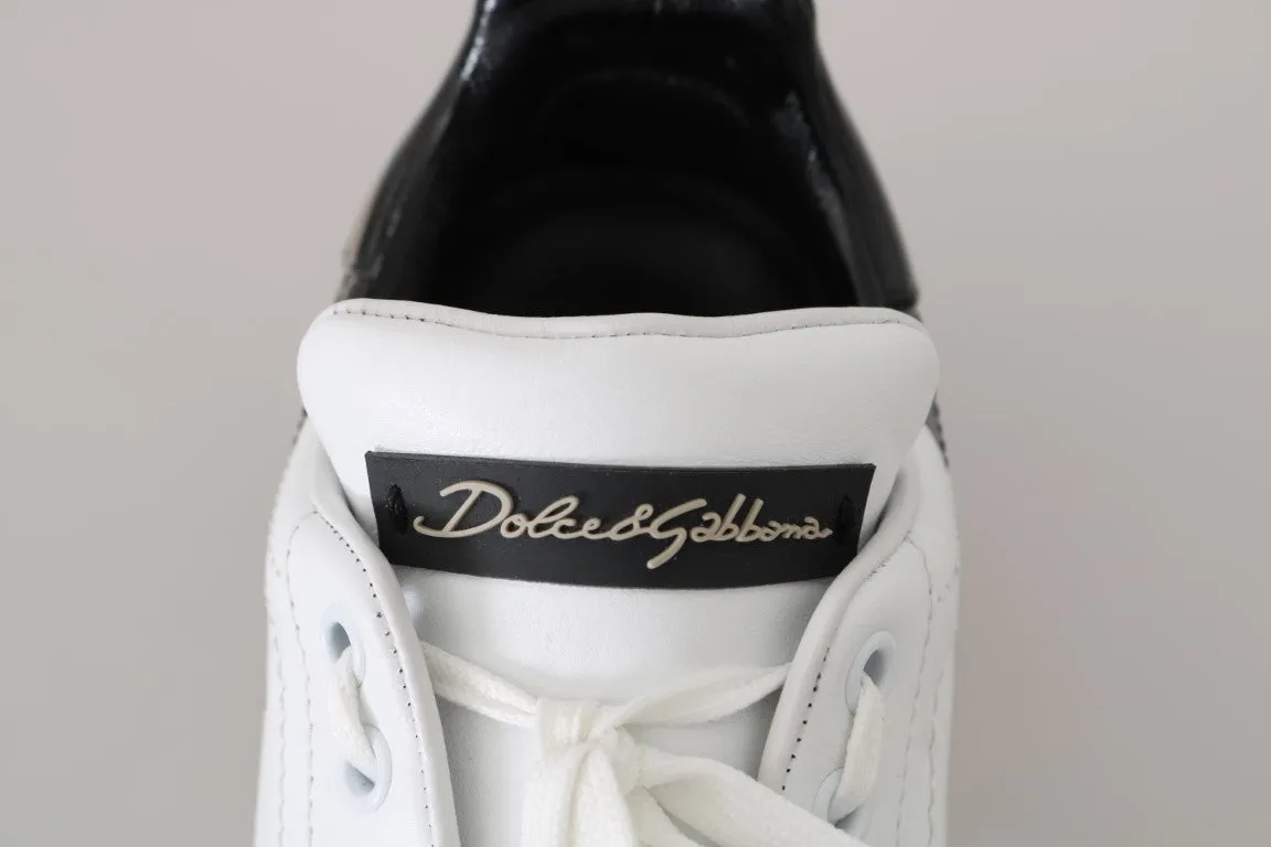 Black White Gold Logo Leather Women Sneakers