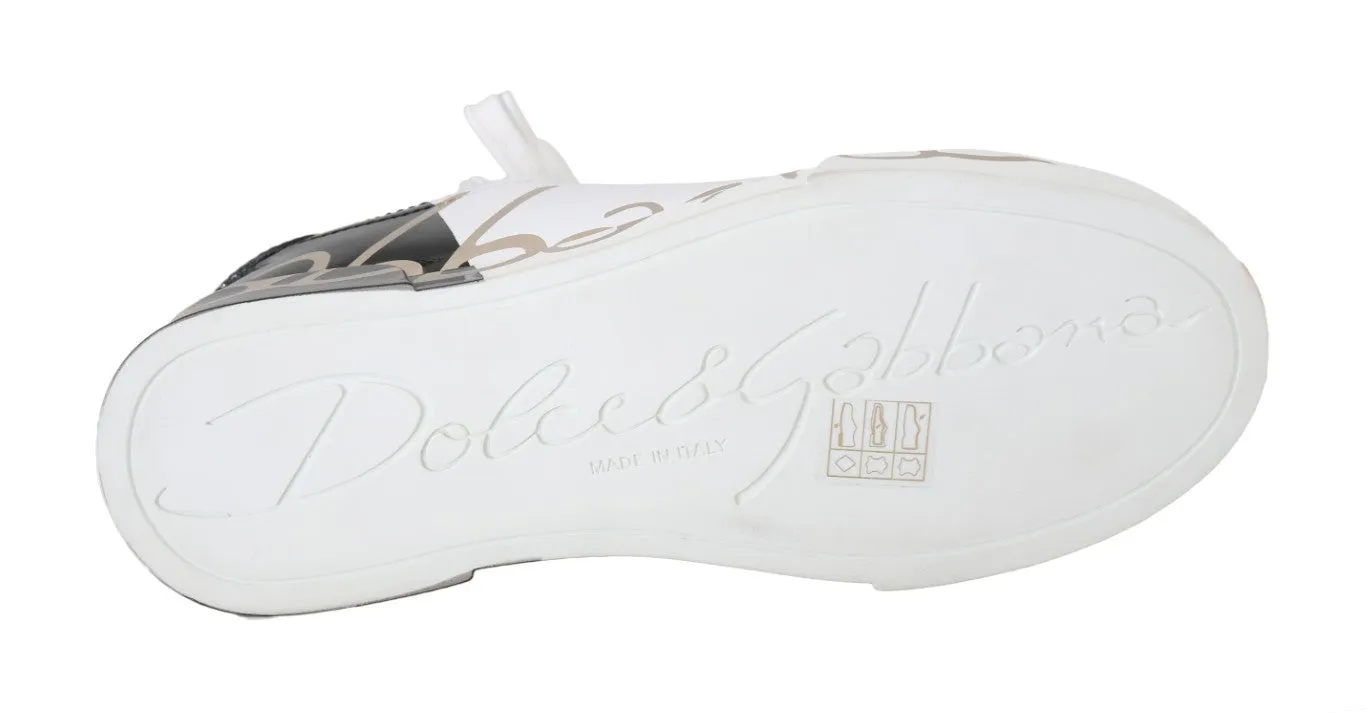 Black White Gold Logo Leather Women Sneakers