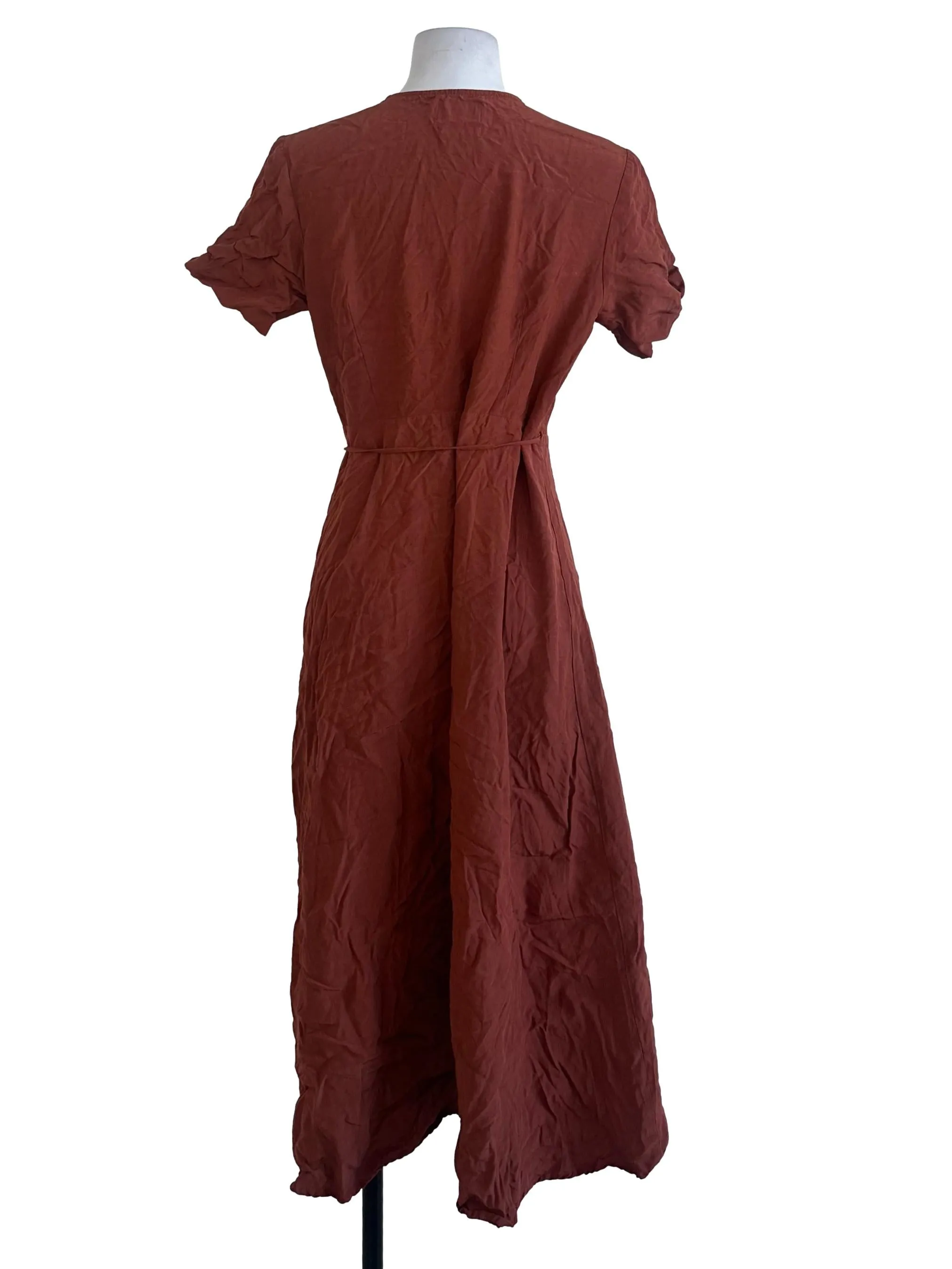 Brick Brown Plain Wrap Dress
