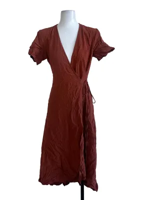 Brick Brown Plain Wrap Dress