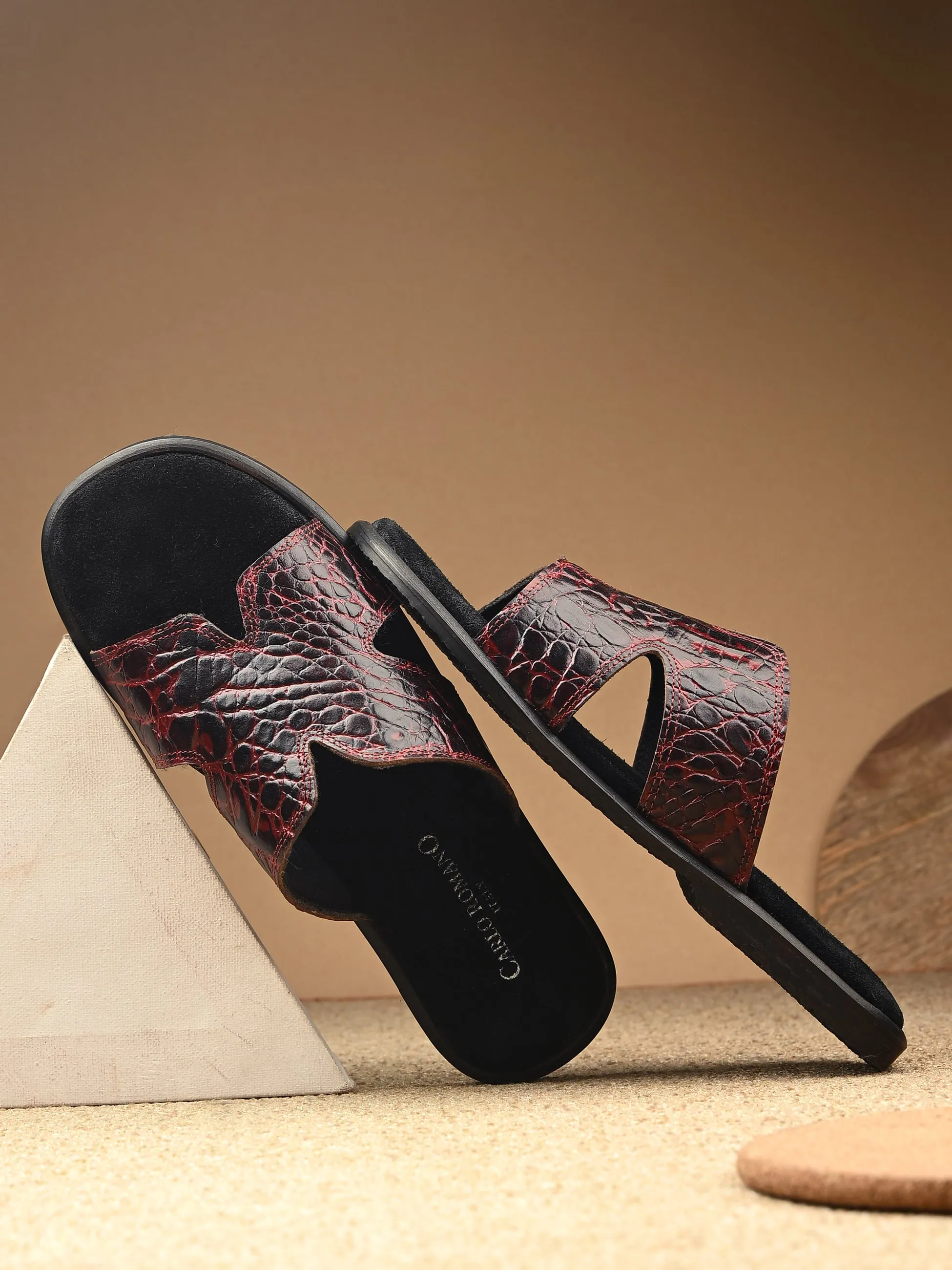 CARLO ROMANO BY WASAN CROCO BRUSH OFF GENUINE LEATHER SLIPPERS FOR MEN'S