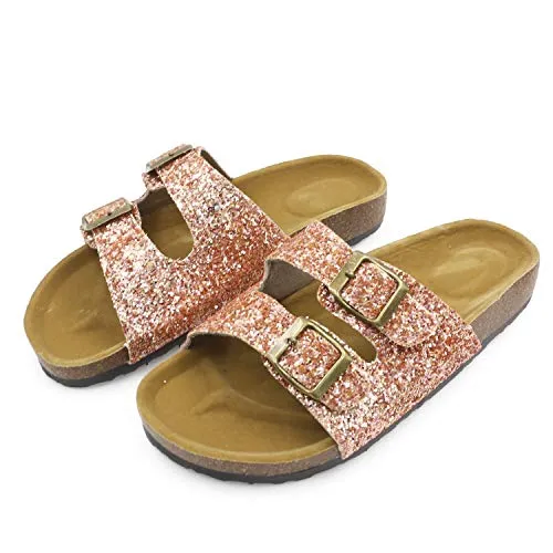 Casual Cork Slide Platform Sandals  (Rosegold Glitter)
