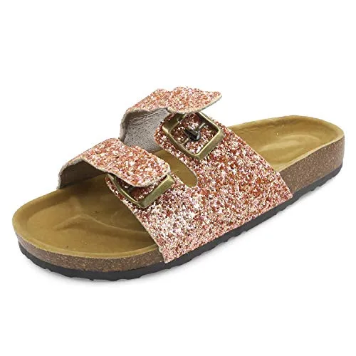 Casual Cork Slide Platform Sandals  (Rosegold Glitter)
