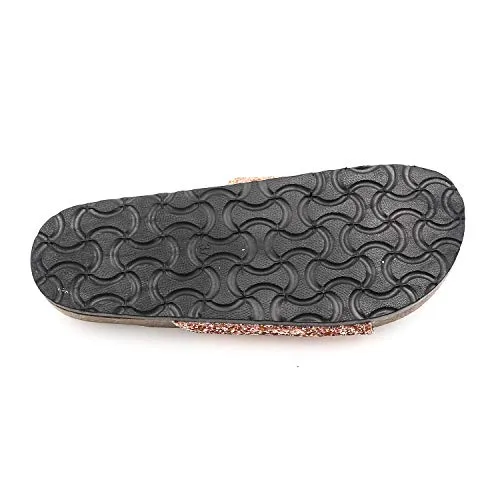 Casual Cork Slide Platform Sandals  (Rosegold Glitter)