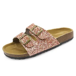 Casual Cork Slide Platform Sandals  (Rosegold Glitter)