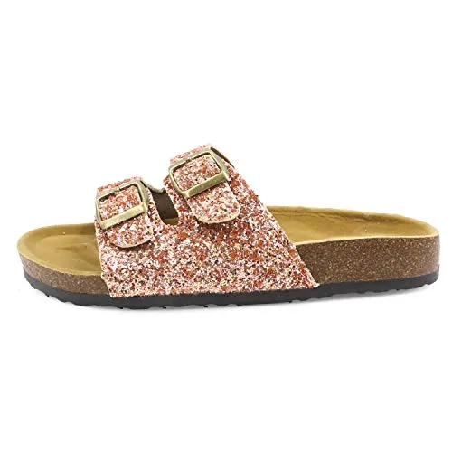 Casual Cork Slide Platform Sandals  (Rosegold Glitter)