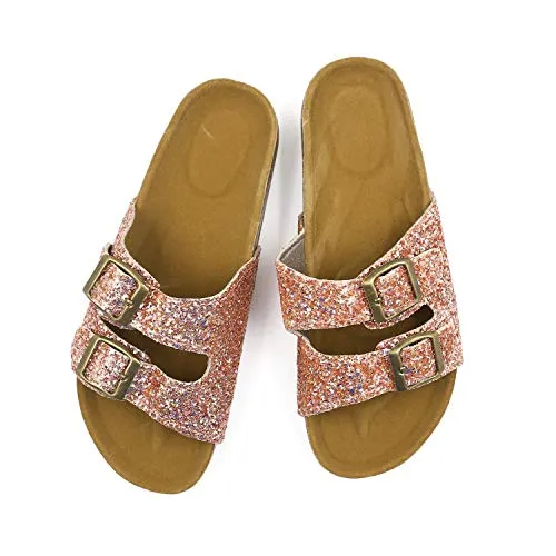 Casual Cork Slide Platform Sandals  (Rosegold Glitter)