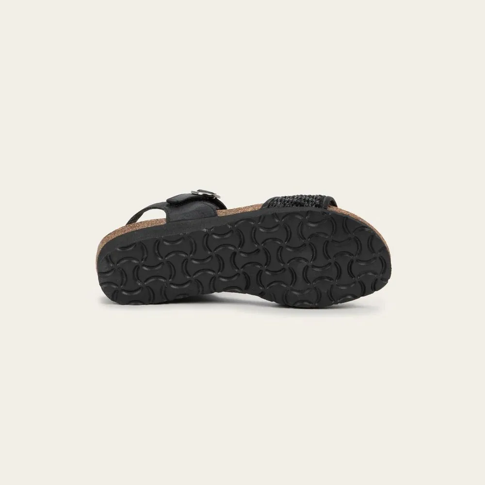 Cecil | Leather/Raffia | Shiny Black/Black
