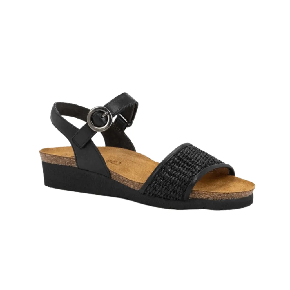 Cecil | Leather/Raffia | Shiny Black/Black