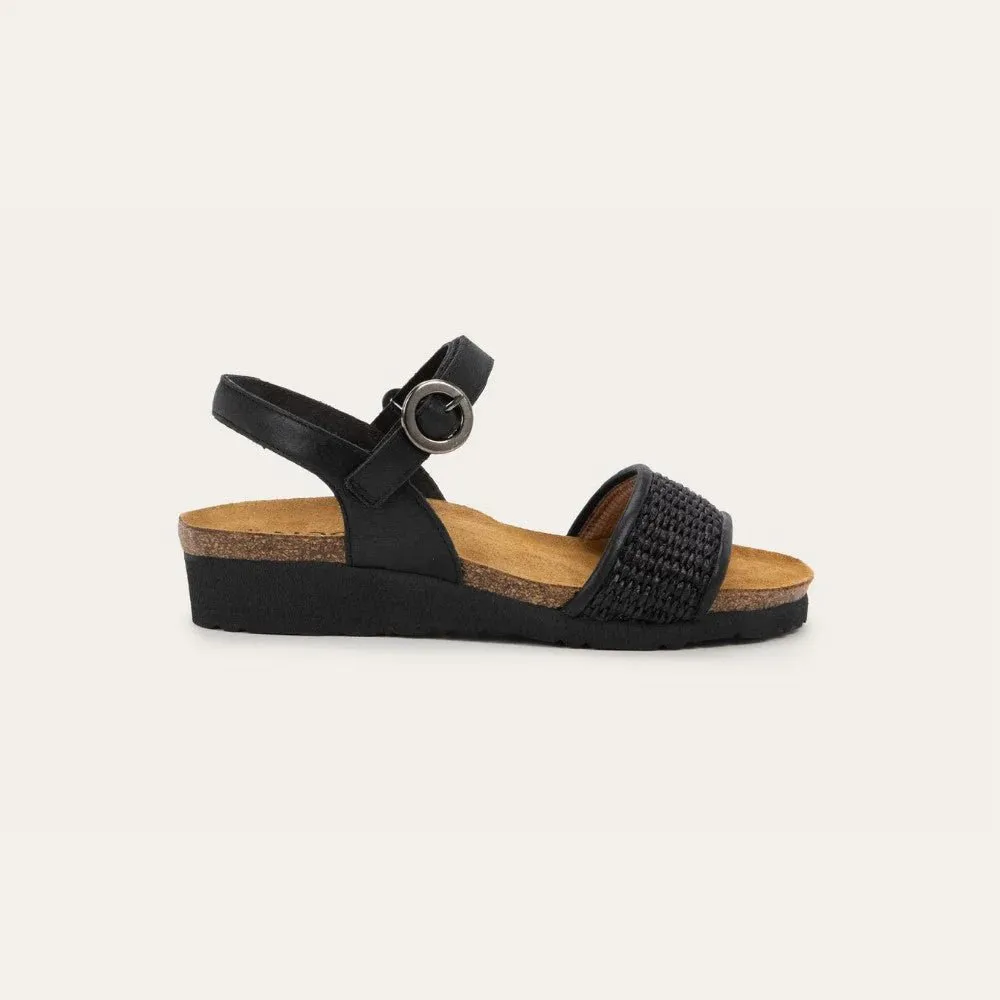 Cecil | Leather/Raffia | Shiny Black/Black