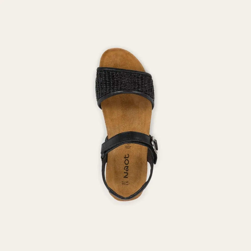 Cecil | Leather/Raffia | Shiny Black/Black