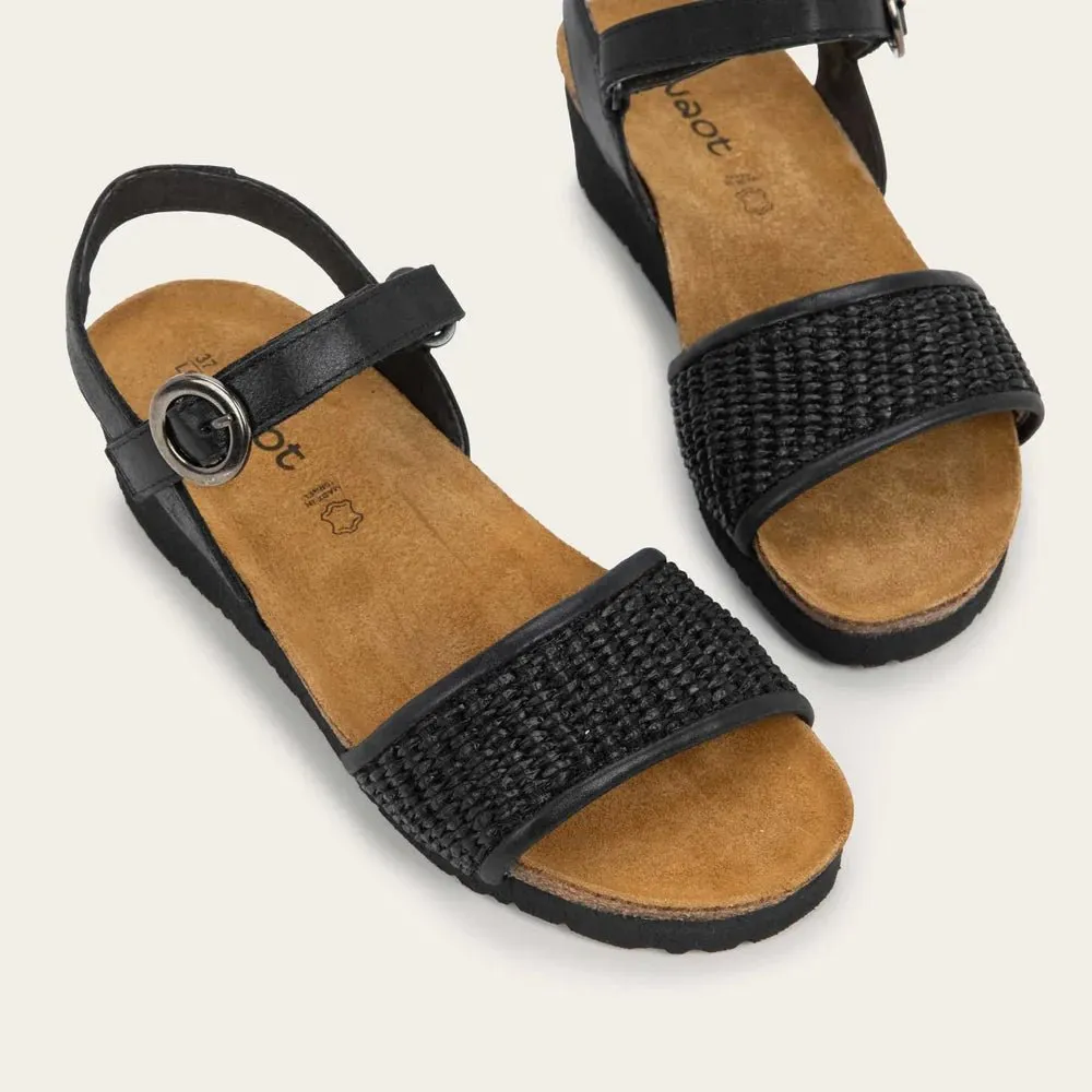 Cecil | Leather/Raffia | Shiny Black/Black