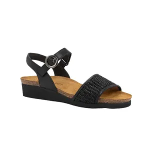Cecil | Leather/Raffia | Shiny Black/Black