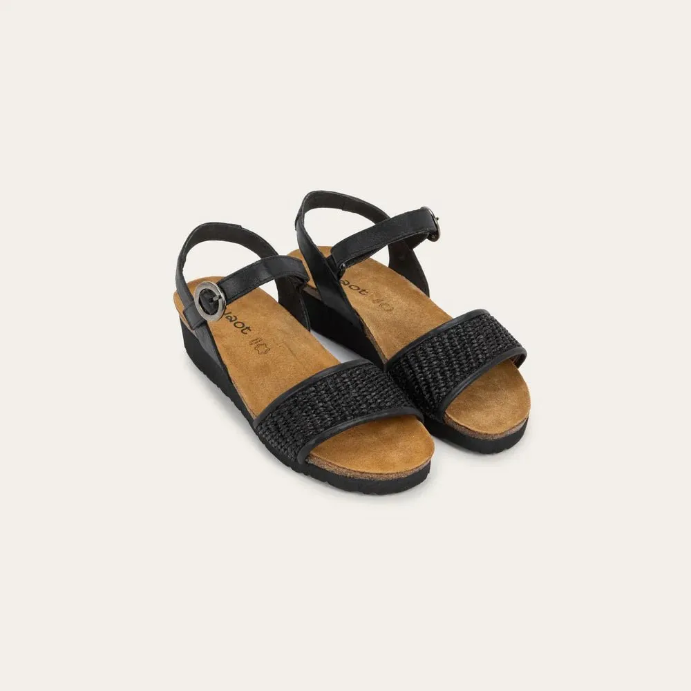 Cecil | Leather/Raffia | Shiny Black/Black