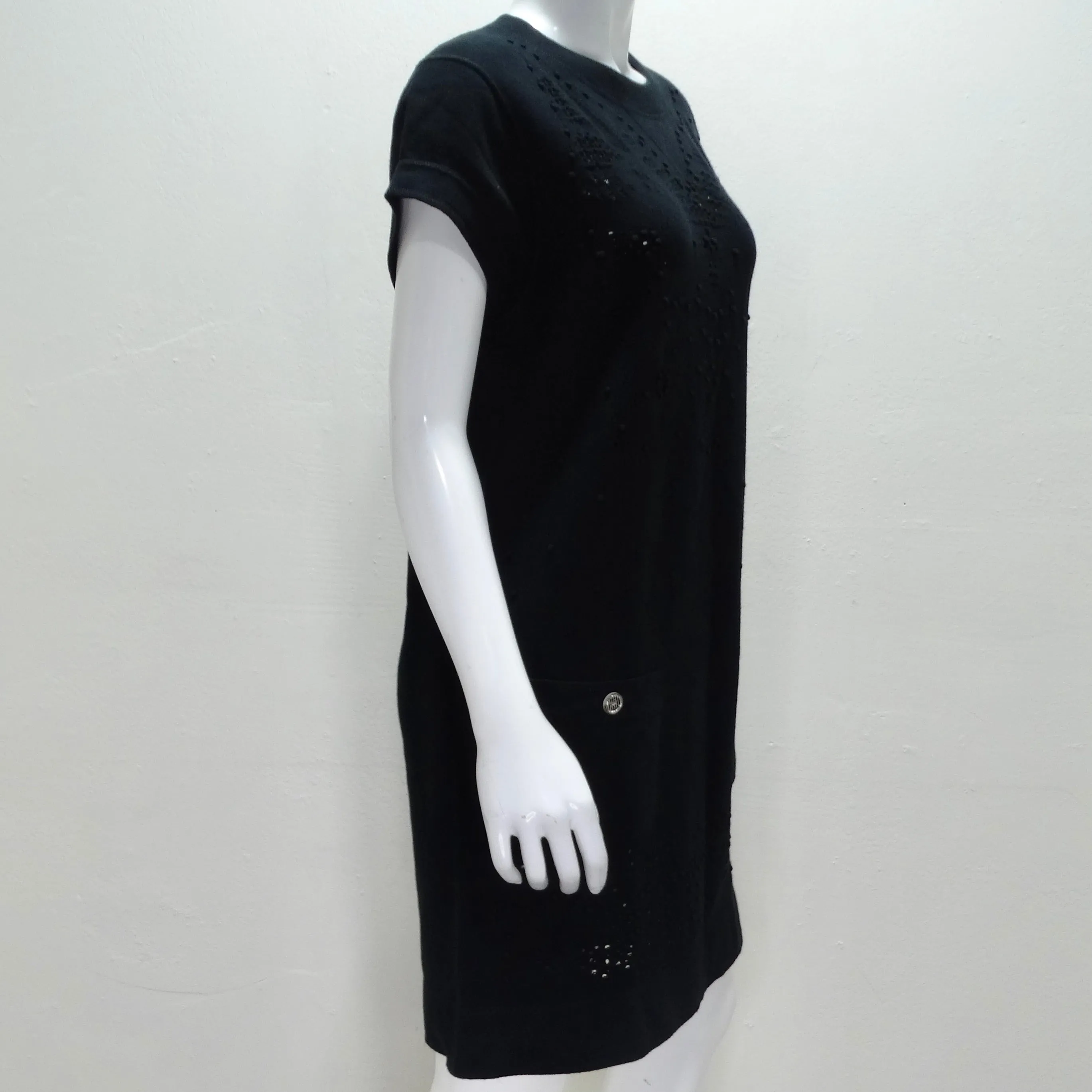 Chanel Black Perforated Knit Short Sleeve Dress