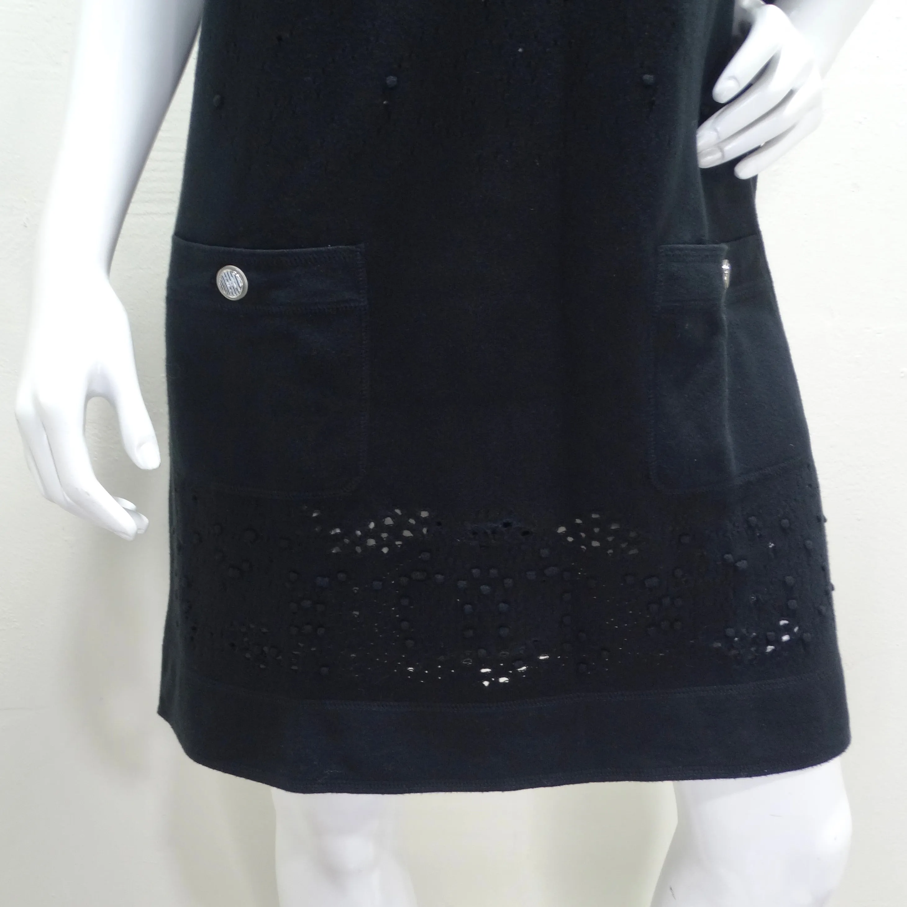 Chanel Black Perforated Knit Short Sleeve Dress