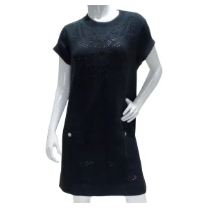 Chanel Black Perforated Knit Short Sleeve Dress