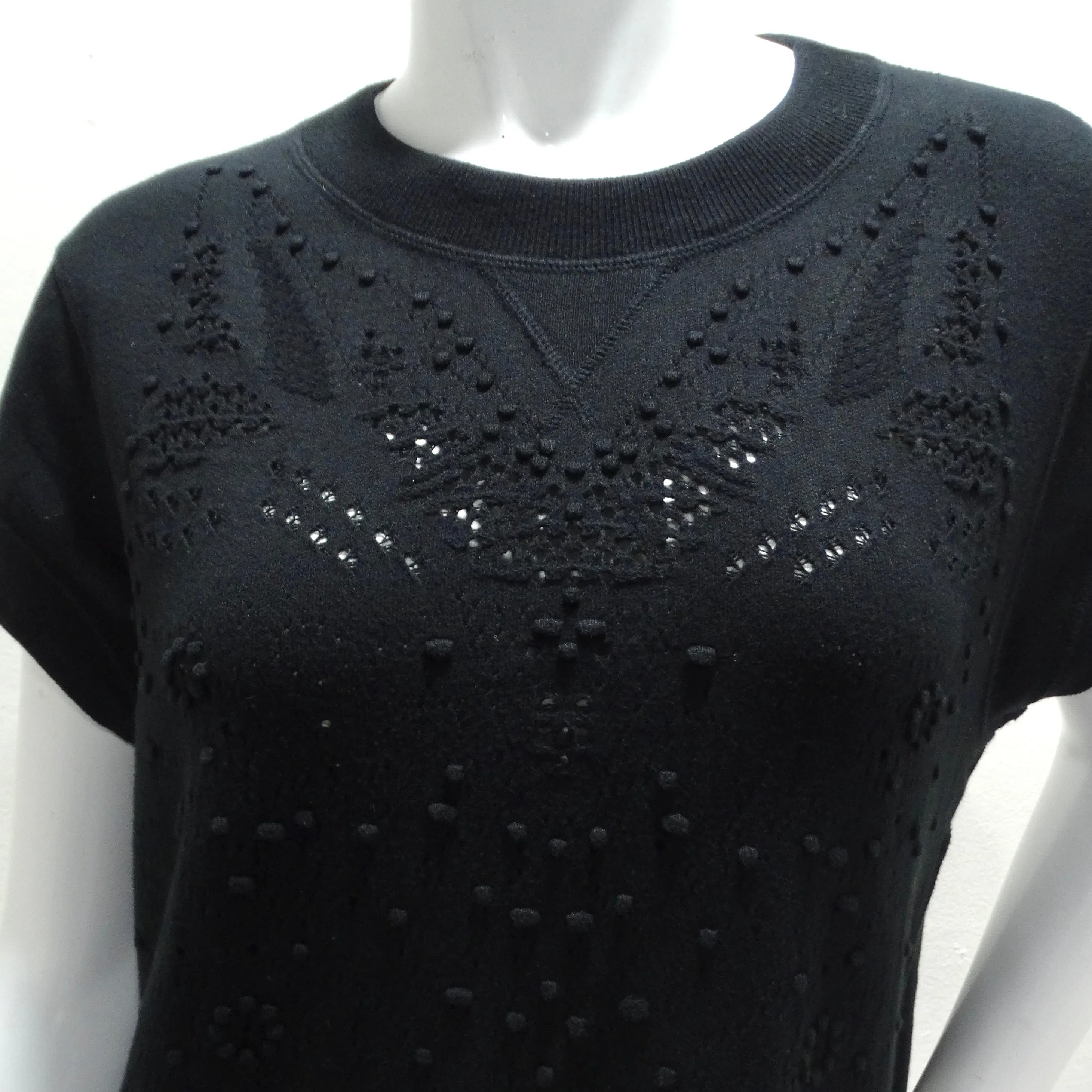 Chanel Black Perforated Knit Short Sleeve Dress