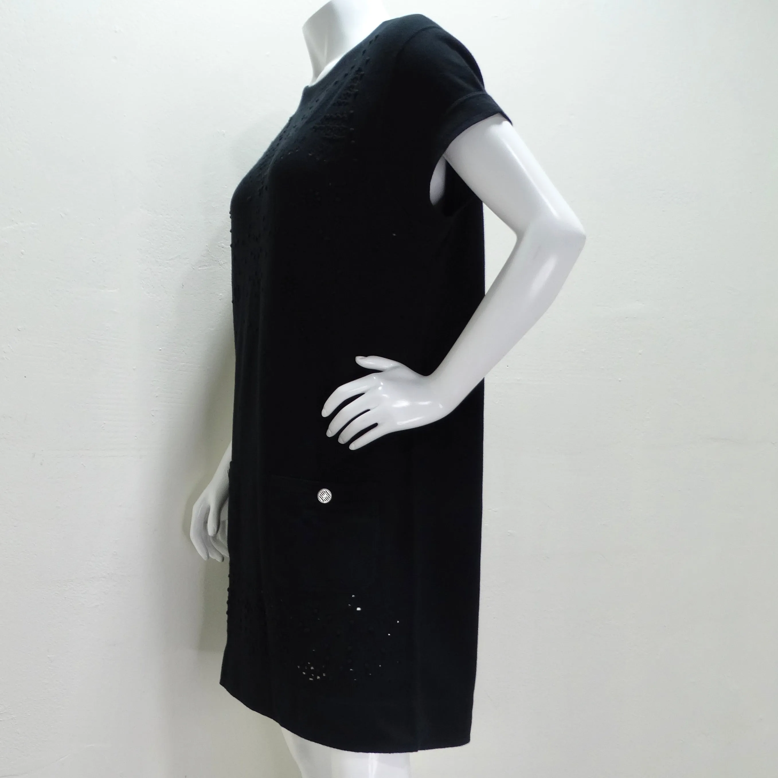 Chanel Black Perforated Knit Short Sleeve Dress