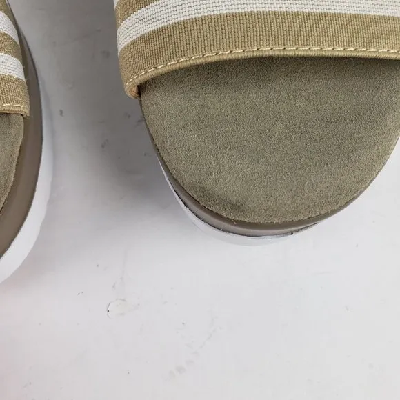 Charleston Shoe Co. Stripe Palm Wedge Sandal in Tan and White Size 10