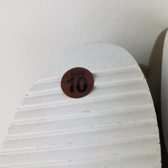 Charleston Shoe Co. Stripe Palm Wedge Sandal in Tan and White Size 10