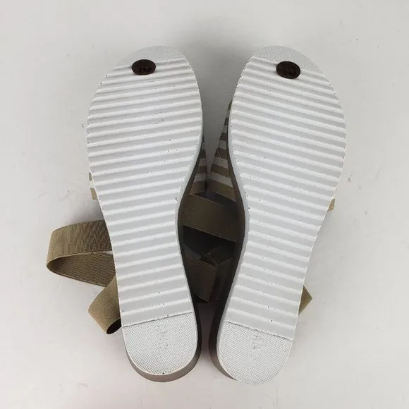 Charleston Shoe Co. Stripe Palm Wedge Sandal in Tan and White Size 10