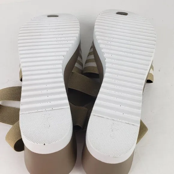 Charleston Shoe Co. Stripe Palm Wedge Sandal in Tan and White Size 10
