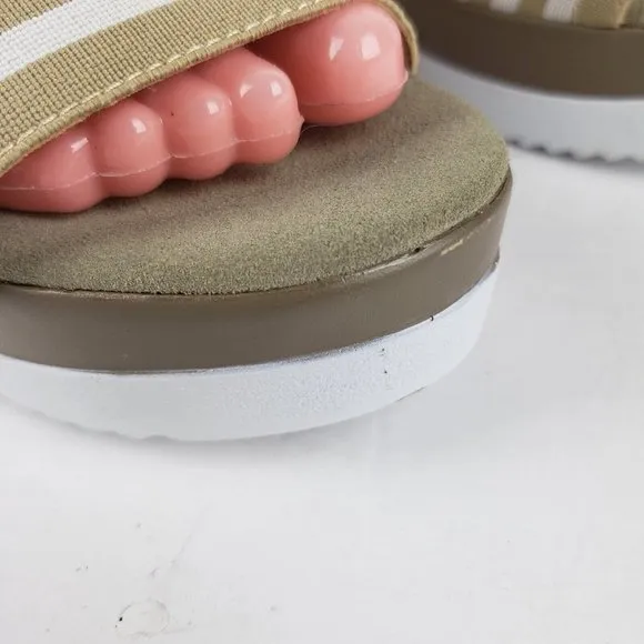 Charleston Shoe Co. Stripe Palm Wedge Sandal in Tan and White Size 10