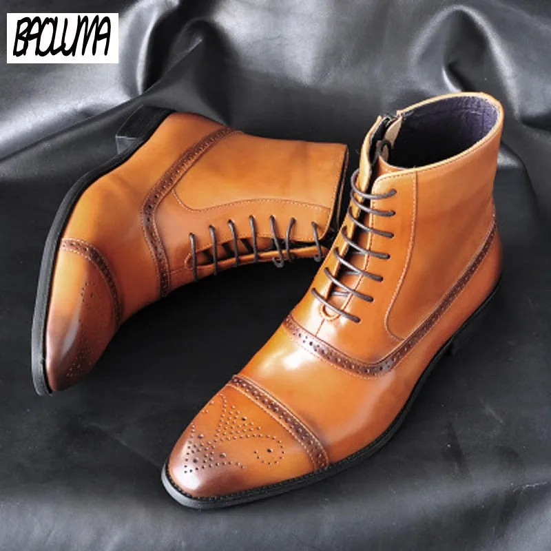 Classic Men Boots Poly Urethane Dress Shoes Outdoor Autumn Lace-UP  Ankle Boots