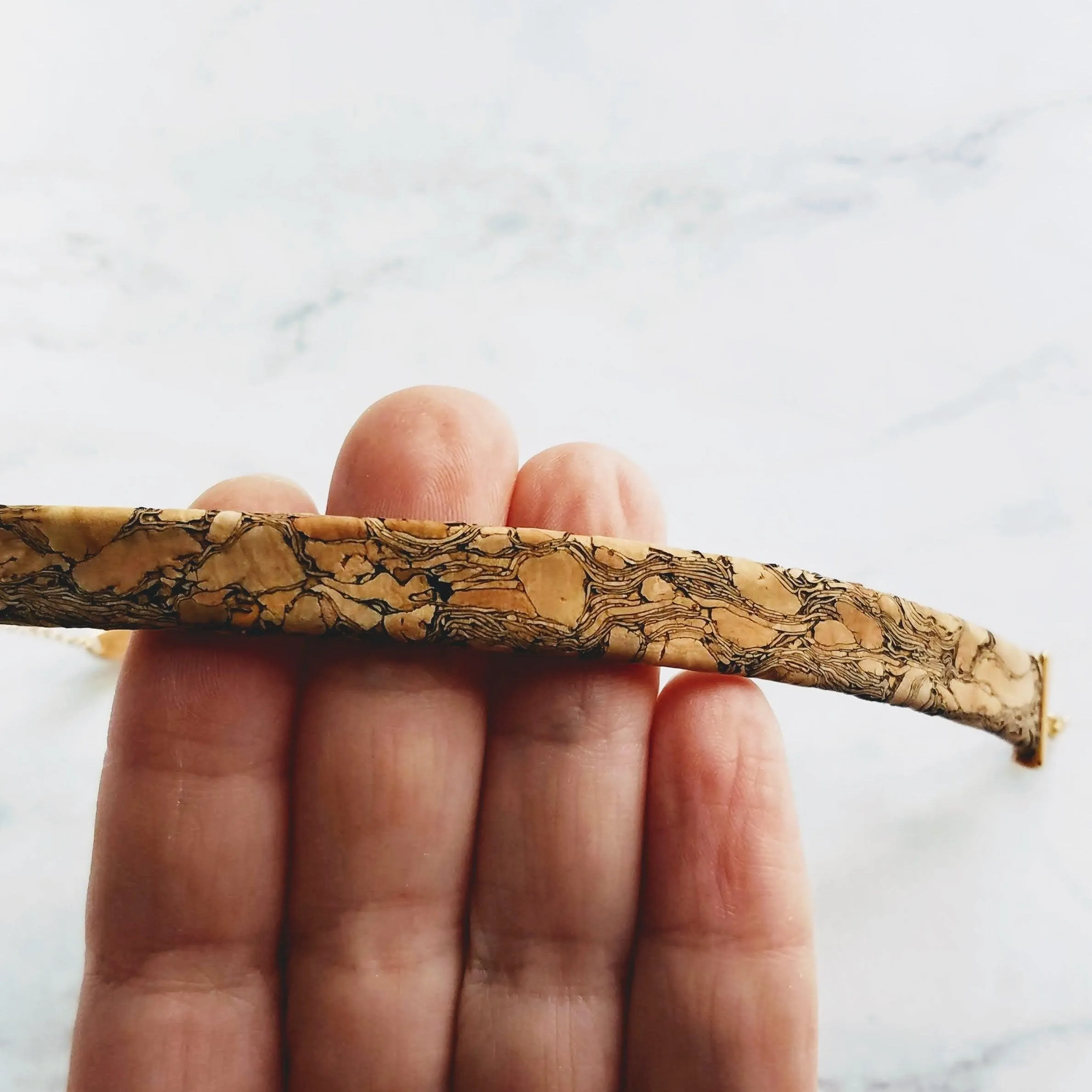 Cork Bracelet - wood cuff & gold adjustable chain, wood bangle, cork bangle, cork bracelet, woof cuff, cork cuff, wide bracelet, marbled