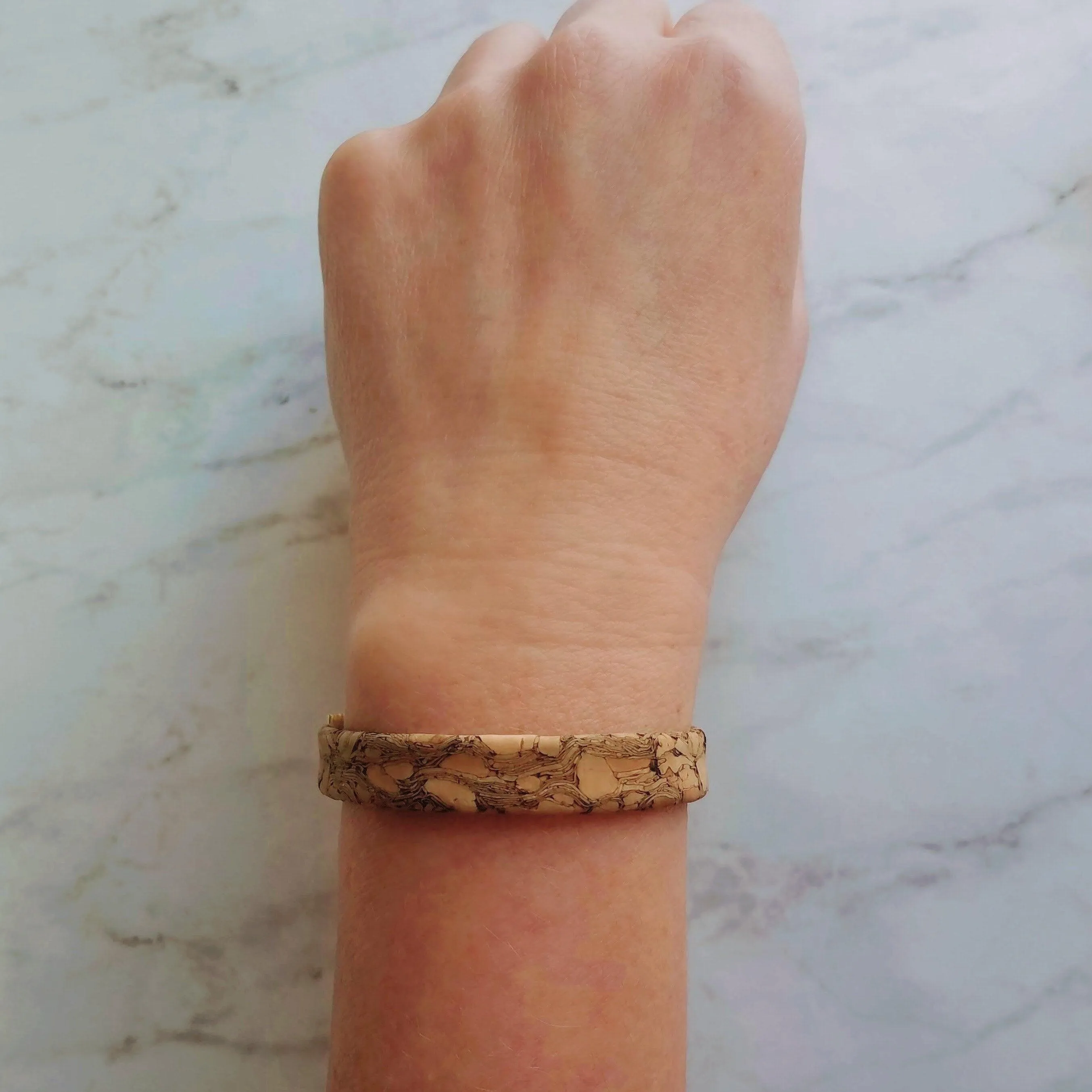 Cork Bracelet - wood cuff & gold adjustable chain, wood bangle, cork bangle, cork bracelet, woof cuff, cork cuff, wide bracelet, marbled