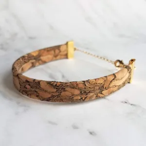 Cork Bracelet - wood cuff & gold adjustable chain, wood bangle, cork bangle, cork bracelet, woof cuff, cork cuff, wide bracelet, marbled