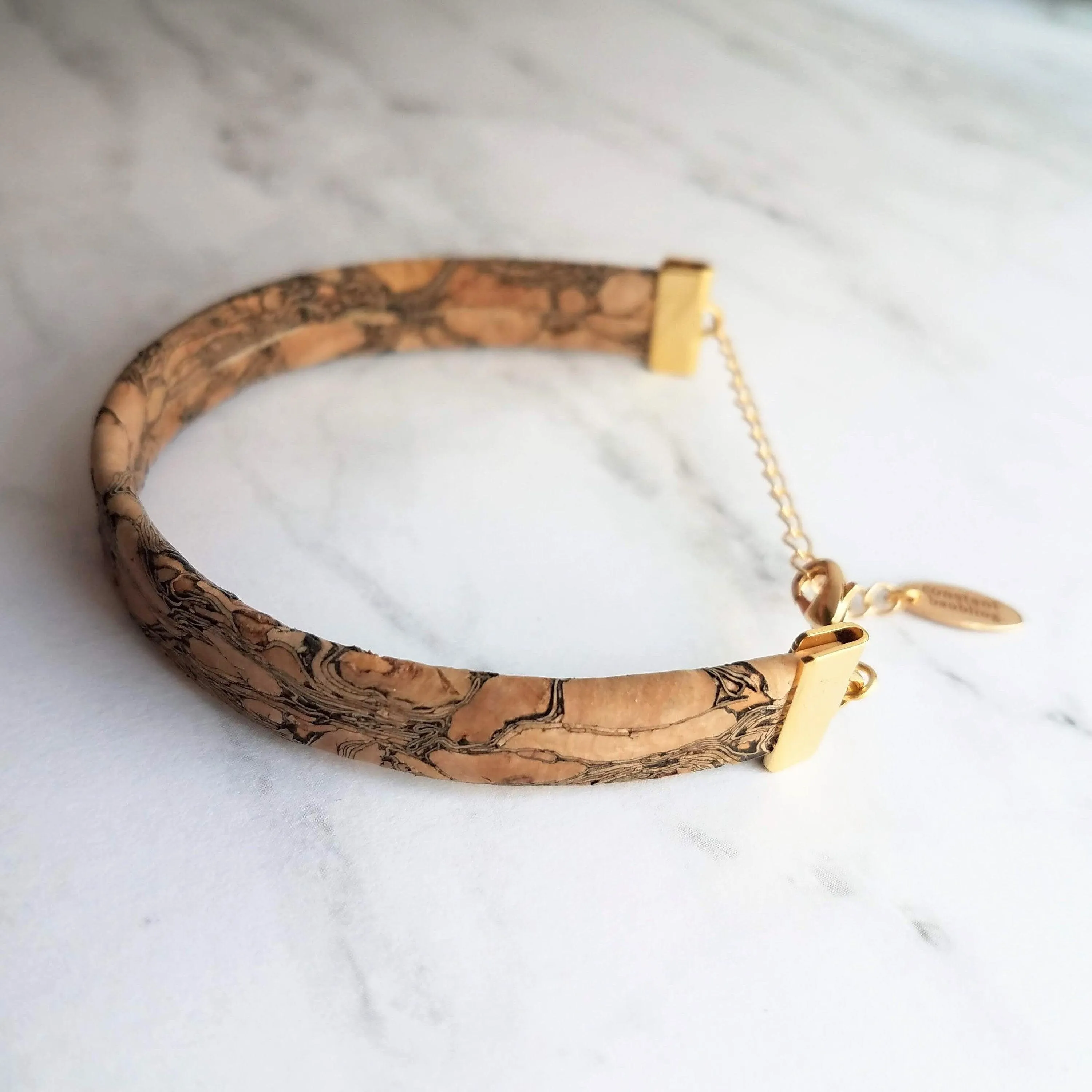 Cork Bracelet - wood cuff & gold adjustable chain, wood bangle, cork bangle, cork bracelet, woof cuff, cork cuff, wide bracelet, marbled