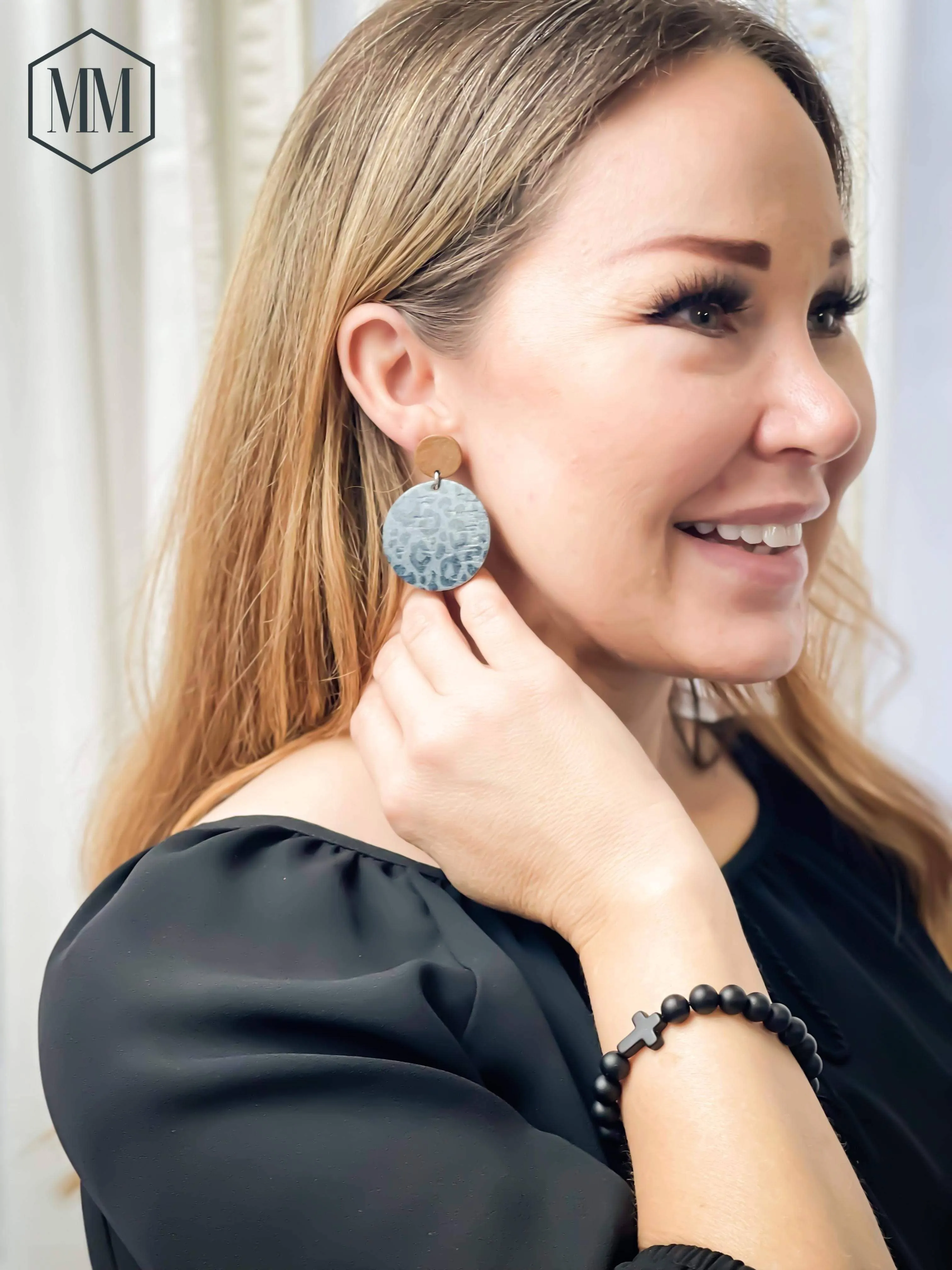 Cork Leather Round Earring "Confetti Rainbow''