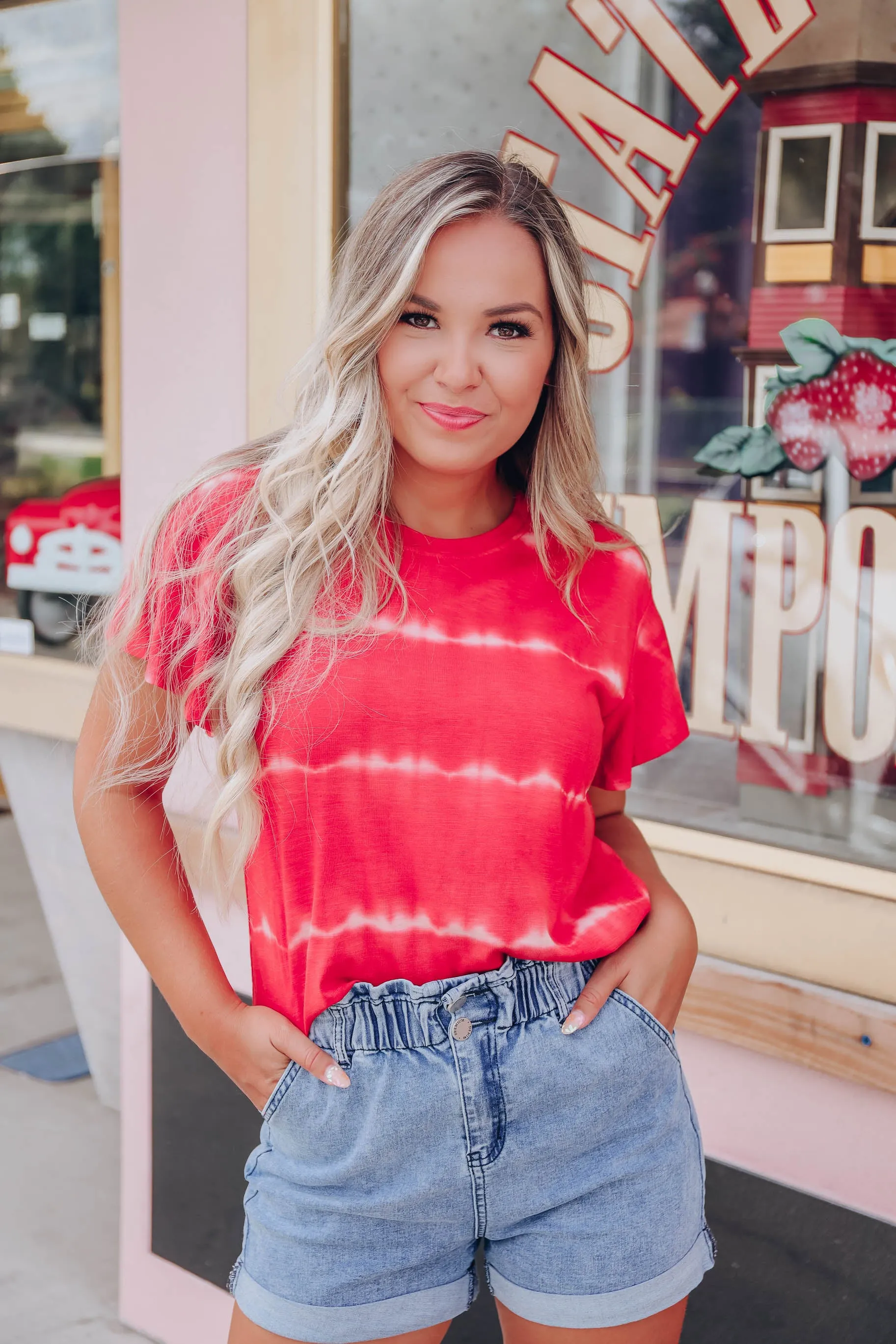 Drift Away Bleach Wash Tee - Red