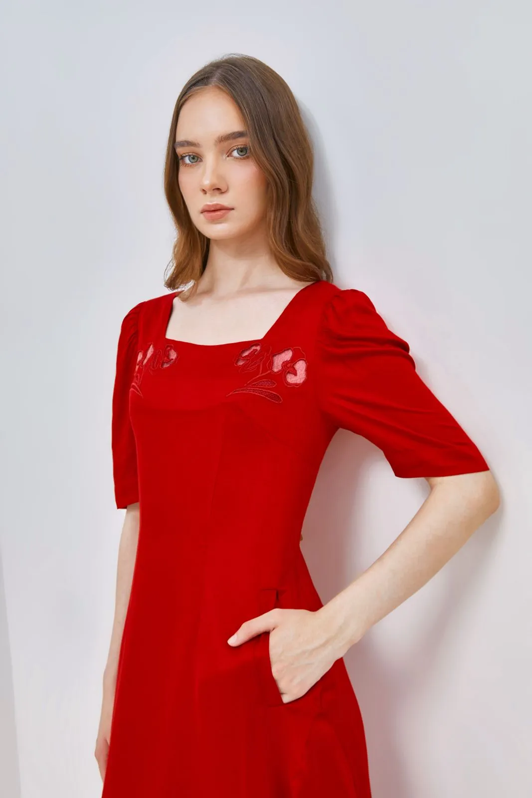 Embroidered Square Neck Dress