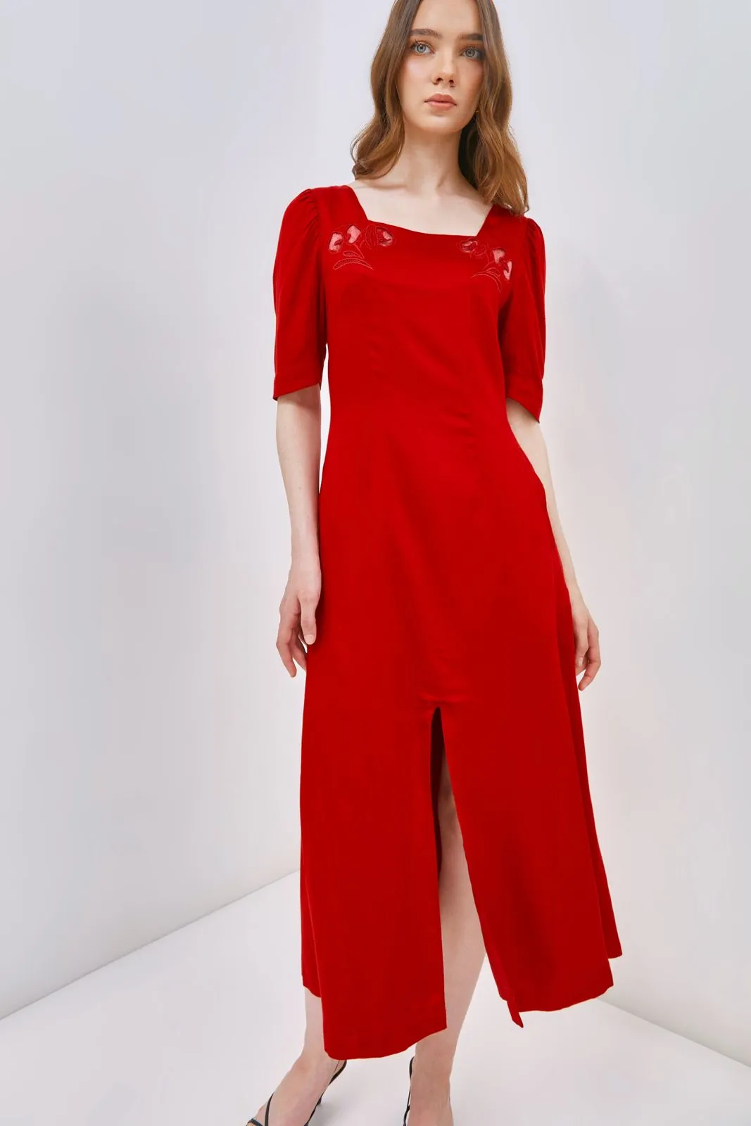 Embroidered Square Neck Dress