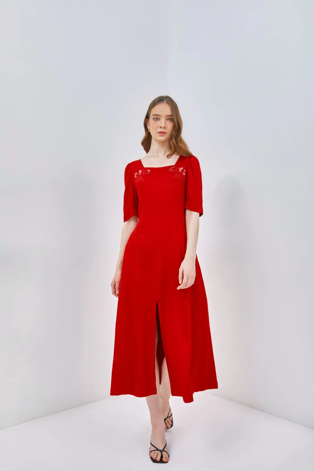 Embroidered Square Neck Dress
