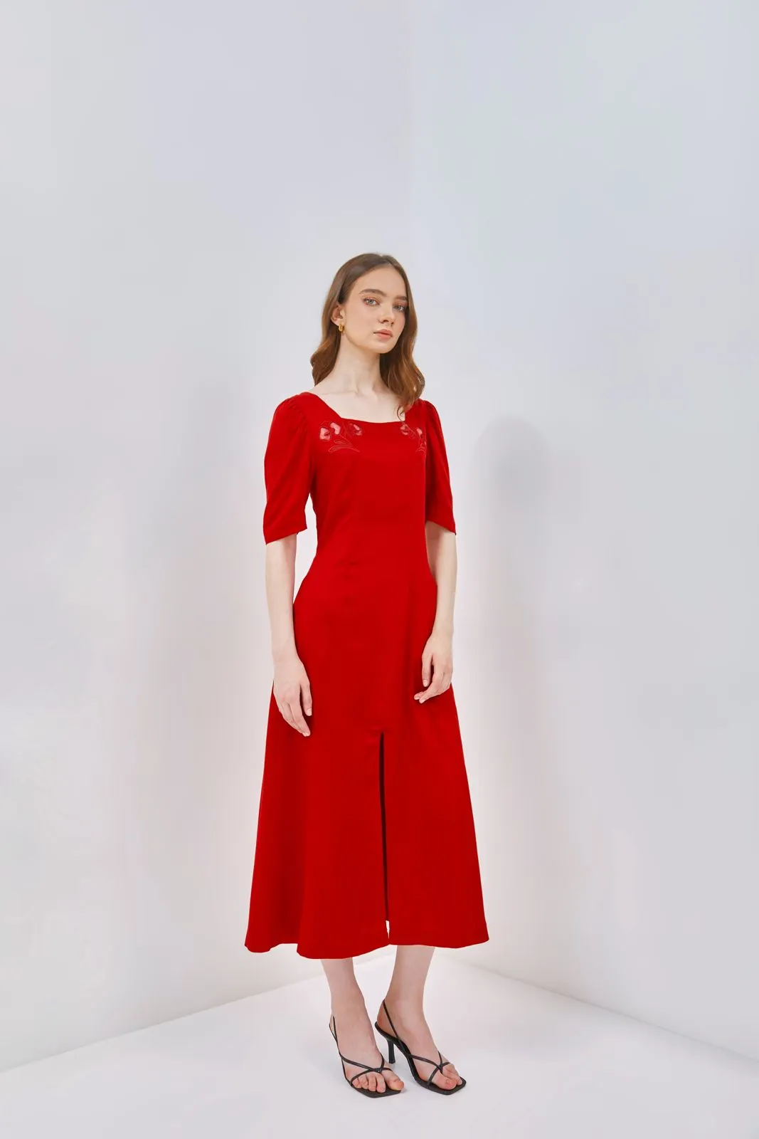 Embroidered Square Neck Dress