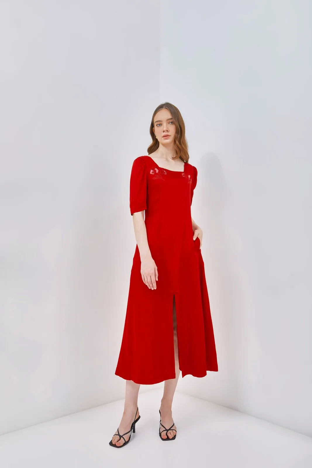 Embroidered Square Neck Dress